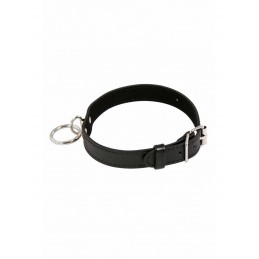 Collier Simili Cuir Noir et Anneau