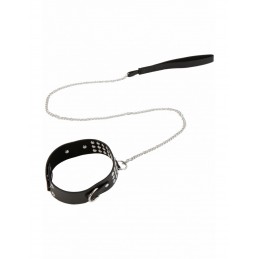 Collier Rivets Et Laisse Chaine-Simili Cuir Noir